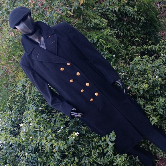 CLOTHING SUPPLY MEN'S VINTAGE BLACK PURE WOOL DOUBLE BREASTED TRENCH - Picture 13 of 17